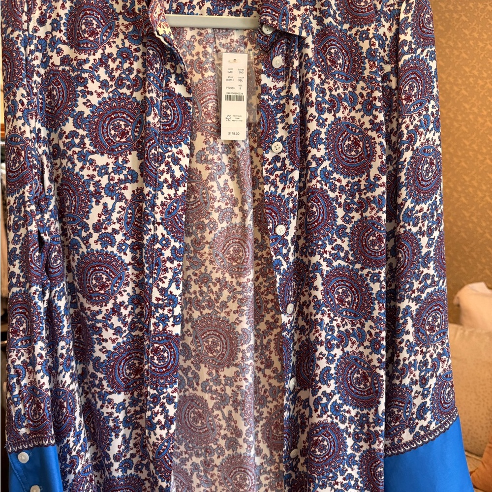 Paisley Button-Up Shirt with Blue Accents